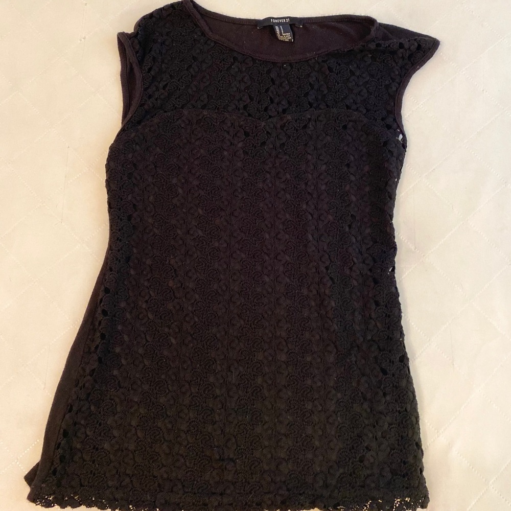 Black cotton lace designed tank top